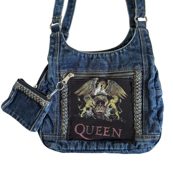 Via Penny Lane Reworked Apparel QUEEN Upcycled Denim Purse OS Bag - Picture 2 of 7
